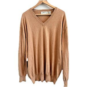 Orvis Men’s XL V-Neck Sweater Tan Brown Cashmere Blend Pullover Preppy Normcore